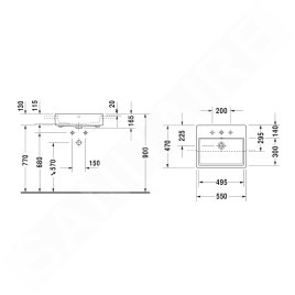 Duravit Vero Air - Lavabo semi-encastrable 550x470 mm, avec trop-plein, trou pour robinetterie, WonderGliss, blanc 03825500001