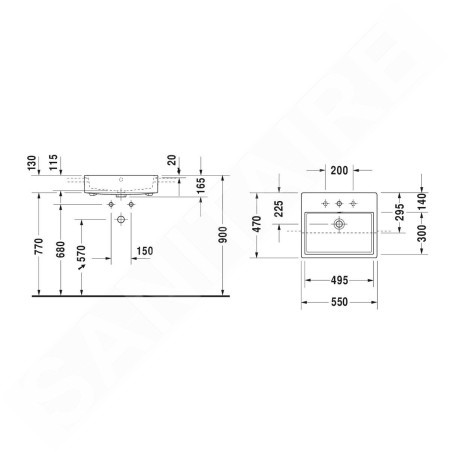 Duravit Vero Air - Lavabo semi-encastrable 550x470 mm, avec trop-plein, trou pour robinetterie, WonderGliss, blanc 03825500001