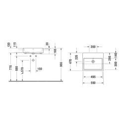Duravit Vero Air - Lavabo semi-encastrable 550x470 mm, avec trop-plein, sans trou pour robinetterie, blanc 0382550060