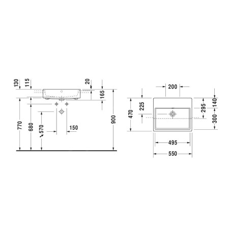 Duravit Vero Air - Lavabo semi-encastrable 550x470 mm, avec trop-plein, sans trou pour robinetterie, blanc 0382550060