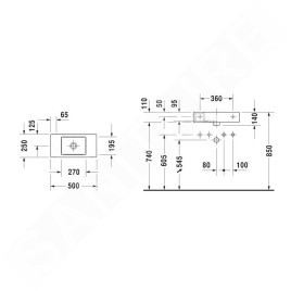 Duravit Vero Air - Lave-mains 500x250 mm, sans trop-plein, sans trou pour robinetterie, blanc 0724500000