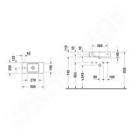 Duravit Vero Air - Lave-mains 500x250 mm, sans trop-plein, avec trou pour robinetterie à gauche, blanc 0724500009