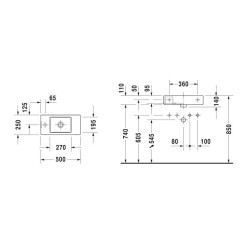 Duravit Vero Air - Lave-mains 500x250 mm, sans trop-plein, avec trou pour robinetterie à gauche WonderGliss, blanc 07245000091