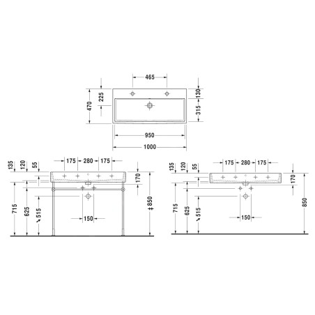 Duravit Vero Air - Double-lavabo 1000x470 mm, sans trop-plein, avec trou pour robinetterie, WonderGliss, blanc 23501000431