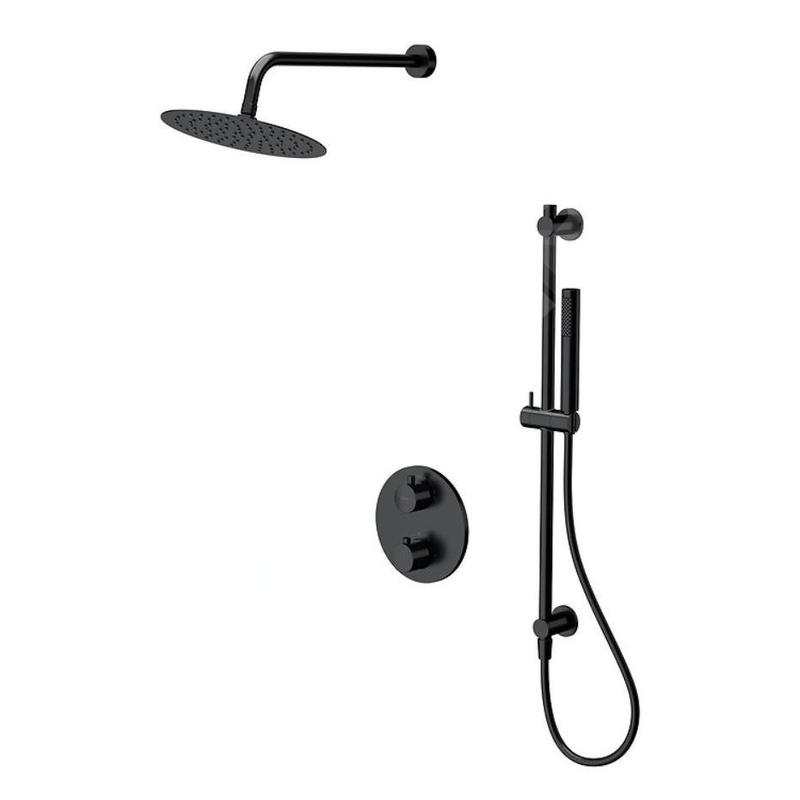 Cersanit Zen - Set de douche avec thermostat encastré, avec corps d’encastrement, diamètre 25 cm, noir S952-033 Cersanit Zen - Set de douche avec thermostat encastré, avec corps d’encastrement, diamètre 25 cm, noir S952-033