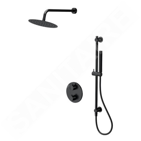 Cersanit Zen - Set de douche avec thermostat encastré, avec corps d’encastrement, diamètre 25 cm, noir S952-033