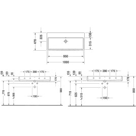Duravit Vero Air - Lavabo 1000x470 mm, avec trop-plein, sans trou pour robinetterie, WonderGliss, blanc 23501000601