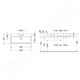 Duravit Vero Air - Meuble-lavabo 1000x470 mm, sans trop-plein, avec trou pour robinetterie, blanc 2350100071