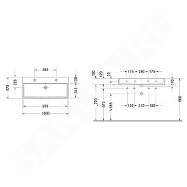 Duravit Vero Air - Meuble-lavabo double 1000x470 mm, sans trop-plein, avec trou pour robinetterie, blanc 2350100072