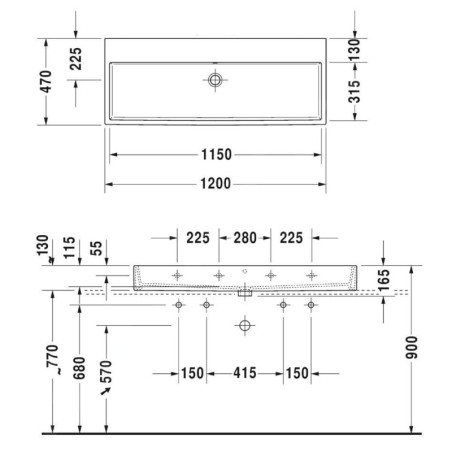 Duravit Vero Air - Meuble-lavabo double 1200x470 mm, avec trop-plein, sans trou pour robinetterie, WonderGliss, blanc
