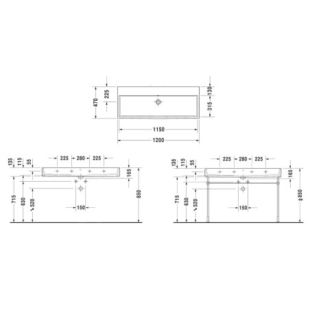 Duravit Vero Air - Double-lavabo 1200x470 mm, sans trop-plein, sans trou pour robinetterie, WonderGliss, blanc 23501200701