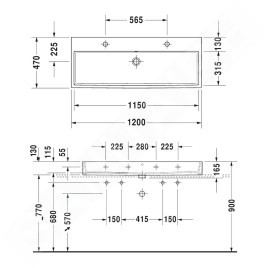 Duravit Vero Air - Meuble-lavabo double 1200x470 mm, sans trop-plein, avec trou pour robinetterie, blanc 2350120072