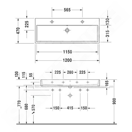 Duravit Vero Air - Meuble-lavabo double 1200x470 mm, sans trop-plein, avec trou pour robinetterie, blanc 2350120072