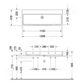 Duravit Vero Air - Meuble-lavabo double 1200x470 mm, sans trop-plein, sans trou pour robinetterie, blanc 2350120079