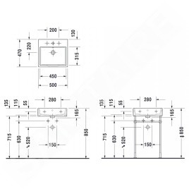 Duravit Vero Air - Lavabo 500x470 mm, sans trop-plein, avec 1 trou pour robinetterie, WonderGliss, blanc 23505000411