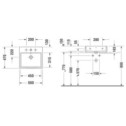 Duravit Vero Air - Meuble lavabo 500x470 mm, sans trop-plein, avec 1 trou pour robinetterie, WonderGliss, blanc 23505000711