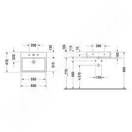 Duravit Vero Air - Meuble lavabo 600x470 mm, avec trop-plein, avec 1 trou pour robinetterie, blanc 2350600027