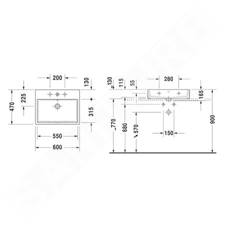 Duravit Vero Air - Meuble lavabo 600x470 mm, avec trop-plein, avec 1 trou pour robinetterie, blanc 2350600027