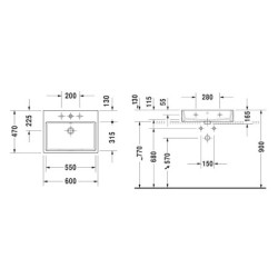 Duravit Vero Air - Meuble lavabo 600x470 mm, avec trop-plein, avec 1 trou pour robinetterie, WonderGliss, blanc 23506000271