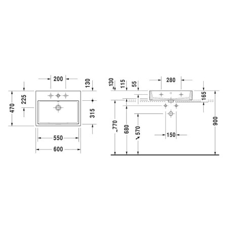 Duravit Vero Air - Meuble lavabo 600x470 mm, avec trop-plein, avec 1 trou pour robinetterie, WonderGliss, blanc 23506000271