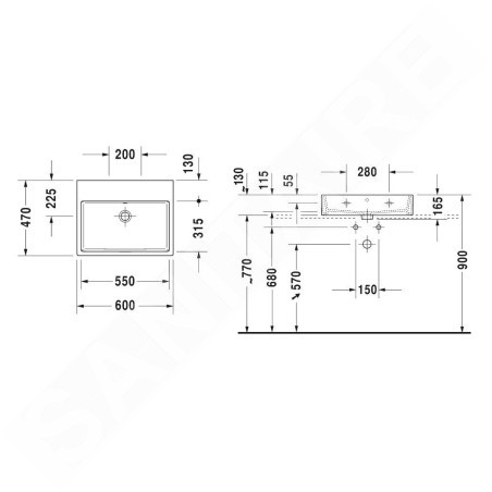 Duravit Vero Air - Meuble lavabo 600x470 mm, avec trop-plein, sans trou de robinetterie, WonderGliss, blanc 23506000281