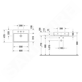 Duravit Vero Air - Meuble lavabo 600x470 mm, sans trop-plein, avec 1 trou pour robinetterie, WonderGliss, blanc 23506000711