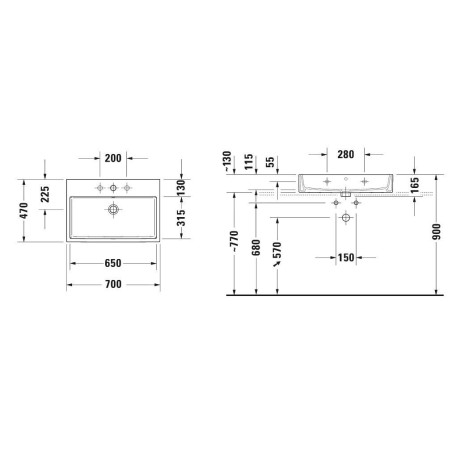 Duravit Vero Air - Meuble lavabo 700x470 mm, avec trop-plein, avec 1 trou pour robinetterie, blanc 2350700027