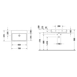 Duravit Vero Air - Meuble lavabo 700x470 mm, avec trop-plein, sans trou de robinetterie, blanc 2350700028