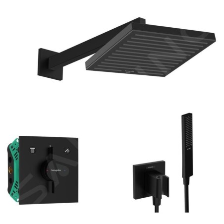Hansgrohe - Set de douche avec mitigeur encastré, corps d’encastrement, 26x26 cm, noir mat SANI21HHH401