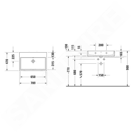 Duravit Vero Air - Meuble lavabo 700x470 mm, sans trop-plein, sans trou de robinetterie, WonderGliss, blanc 23507000791