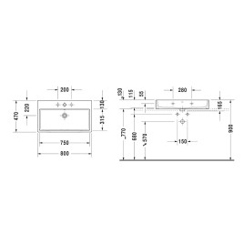 Duravit Vero Air - Meuble lavabo 800x470 mm, avec trop-plein, avec 1 trou pour robinetterie, WonderGliss, blanc 23508000271