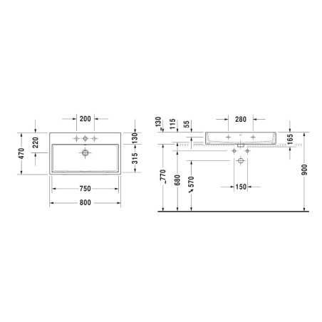 Duravit Vero Air - Meuble lavabo 800x470 mm, avec trop-plein, avec 1 trou pour robinetterie, WonderGliss, blanc 23508000271