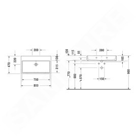 Duravit Vero Air - Meuble lavabo 800x470 mm, avec trop-plein, sans trou de robinetterie, blanc 2350800028