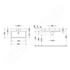 Duravit Vero Air - Meuble lavabo 800x470 mm, sans trop-plein, avec 1 trou pour robinetterie, WonderGliss, blanc 23508000711