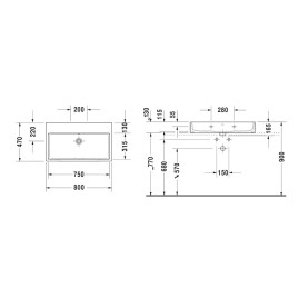 Duravit Vero Air - Meuble lavabo 800x470 mm, sans trop-plein, sans trou de robinetterie, WonderGliss, blanc 23508000791