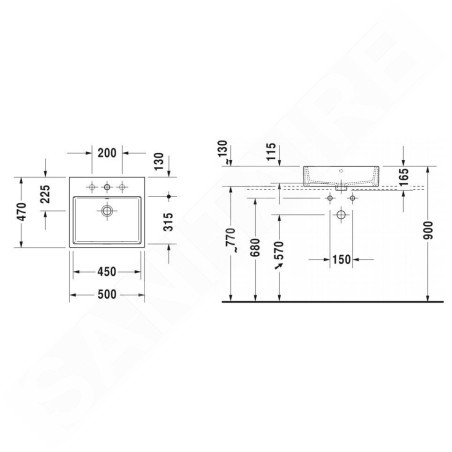 Duravit Vero Air - Vasque 500x470 mm, avec trop-plein, avec 1 trou pour robinetterie, WonderGliss, blanc 23525000001