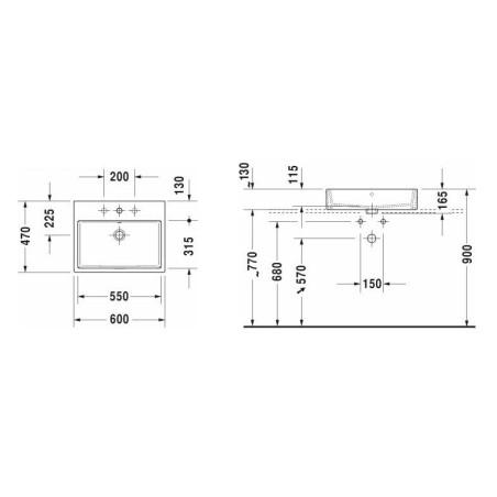 Duravit Vero Air - Vasque 600x470 mm, sans trop-plein, avec 1 trou pour robinetterie, WonderGliss, blanc 23526000411