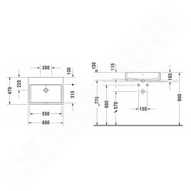 Duravit Vero Air - Vasque 600x470 mm, avec trop-plein, sans trou de robinetterie, blanc 2352600060