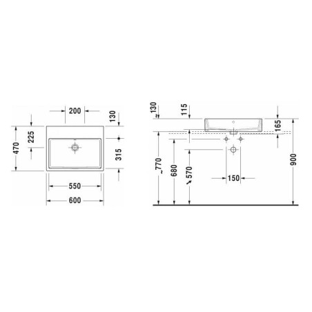Duravit Vero Air - Vasque 600x470 mm, sans trop-plein, sans trou de robinetterie, WonderGliss, blanc 23526000701