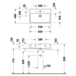 Duravit Vero Air - Lavabo 600x400 mm, avec trop-plein, avec 1 trou pour robinetterie, WonderGliss, blanc 23686000001