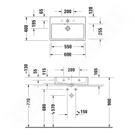 Duravit Vero Air - Meuble lavabo 600x400 mm, avec trop-plein, avec 1 trou pour robinetterie, WonderGliss, blanc 23686000271