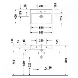 Duravit Vero Air - Lavabo 600x400 mm, avec trop-plein, sans trou de robinetterie, blanc 2368600060