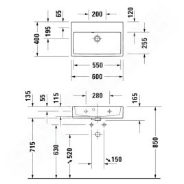 Duravit Vero Air - Lavabo 600x400 mm, sans trop-plein, sans trou de robinetterie, WonderGliss, blanc 23686000701