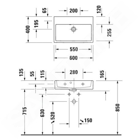 Duravit Vero Air - Lavabo 600x400 mm, sans trop-plein, sans trou de robinetterie, WonderGliss, blanc 23686000701