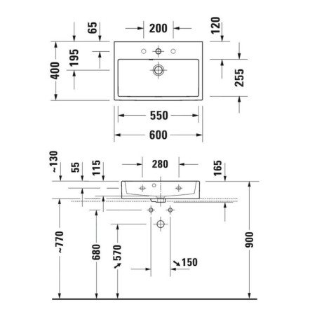 Duravit Vero Air - Meuble lavabo 600x400 mm, sans trop-plein, avec 1 trou pour robinetterie, blanc 2368600071