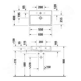 Duravit Vero Air - Meuble lavabo 600x400 mm, sans trop-plein, avec 1 trou pour robinetterie, WonderGliss, blanc 23686000711
