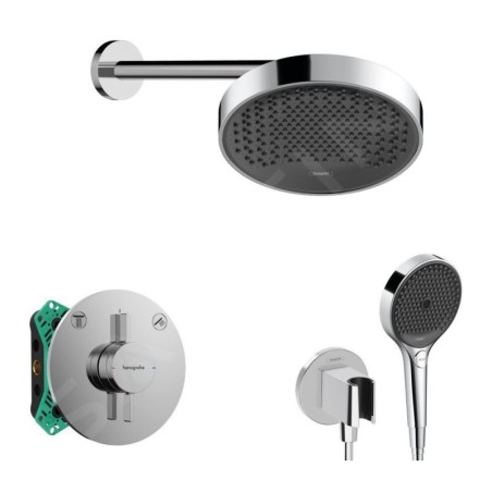 Hansgrohe - Set de douche avec mitigeur encastré, corps d’encastrement, diamètre 25 cm, 3 jets, chrome SANI21HHH004