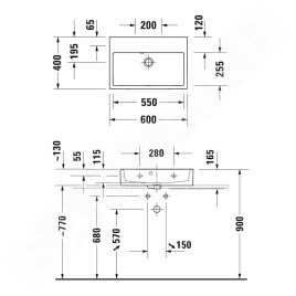 Duravit Vero Air - Meuble lavabo 600x400 mm, sans trop-plein, sans trou de robinetterie,  WonderGliss, blanc 23686000791