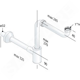 Bruckner Accessoires - Siphon de lavabo à faible encombrement Crono, 1 1/4, vidage 32 mm, blanc 151.124.0