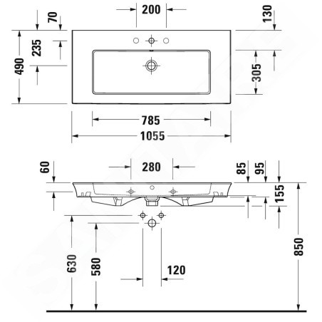 Duravit White Tulip - Lavabo de meuble 1050x490 mm, avec 1 trou pour robinetterie, avec WonderGliss, blanc 23631000001